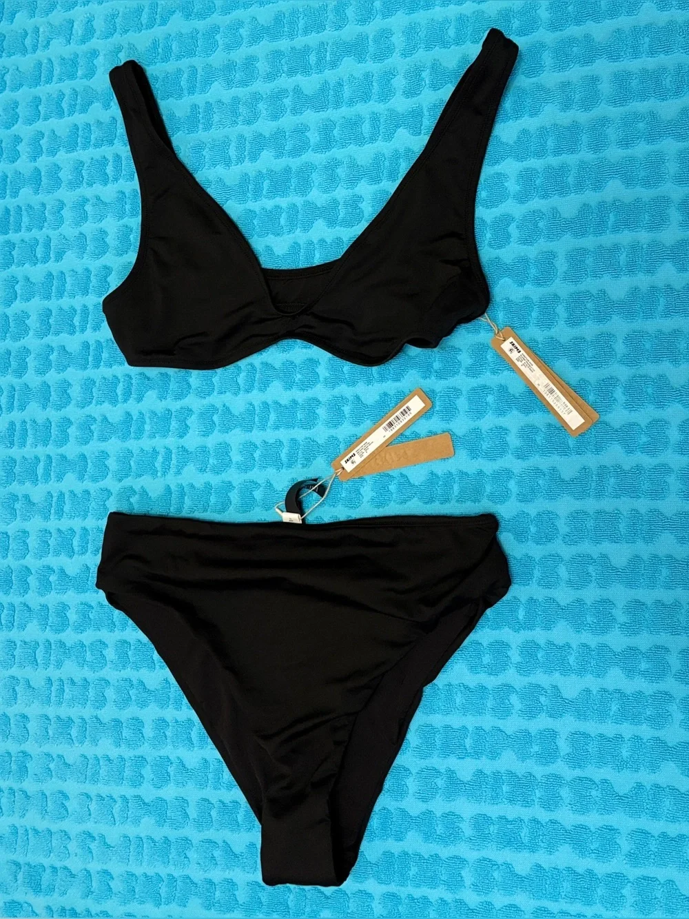 🖤 SKIMS Signature Swim Plunge Triangle Top & Mid Waist Bottom Set | Onyx | M | 🖤